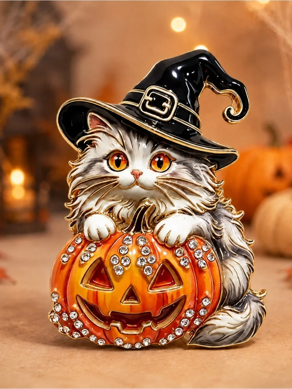 Halloween Witch Cat Pumpkin Brooch 🎃🐈‍⬛